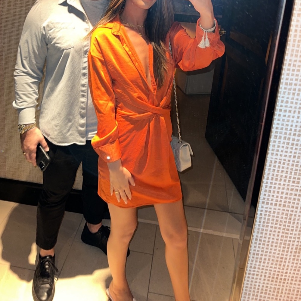 Orange long sleeve mini dress